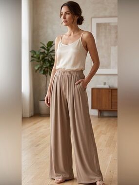 Cider Wide Leg Flowing Pants in Tan